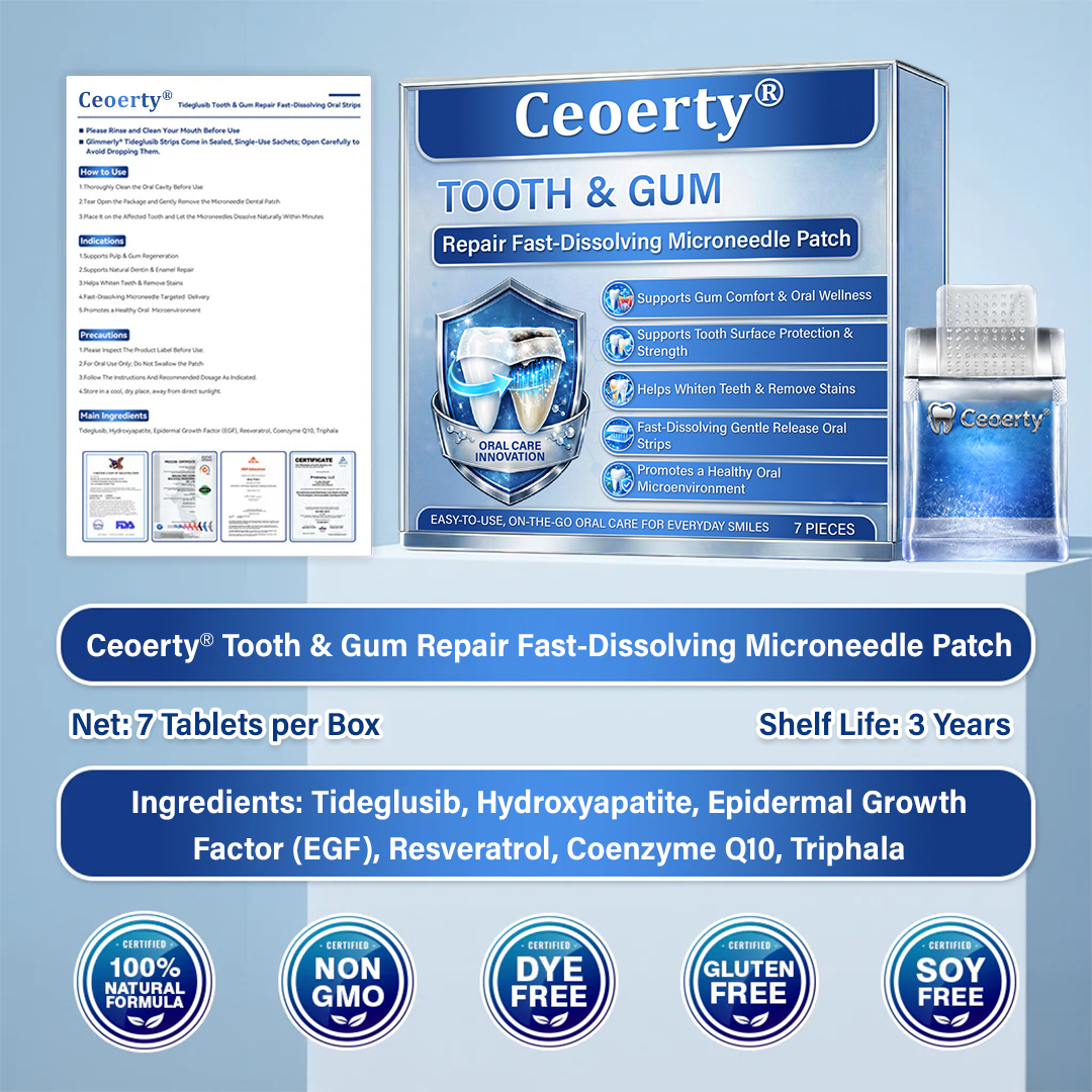 Your Smile🦷Ceoerty® Tooth & Gum Repair Fast-Dissolving Microneedle Patch✨ (𝟓-𝐢𝐧-𝟏 💎 𝐑𝐞𝐛𝐮𝐢𝐥𝐝 𝐄𝐧𝐚𝐦𝐞𝐥 & 𝐃𝐞𝐧𝐭𝐢𝐧 • 𝐒𝐭𝐫𝐞𝐧𝐠𝐭𝐡𝐞𝐧 𝐆𝐮𝐦𝐬 • 𝐄𝐫𝐚𝐝𝐢𝐜𝐚𝐭𝐞 𝐓𝐚𝐫𝐭𝐚𝐫 & 𝐎𝐝𝐨𝐫 • 𝐖𝐡𝐢𝐭𝐞𝐧𝐢𝐧𝐠 • 𝐒𝐭𝐨𝐩 𝐓𝐨𝐨𝐭𝐡 𝐒𝐞𝐧𝐬𝐢𝐭𝐢𝐯𝐢𝐭𝐲)✨
